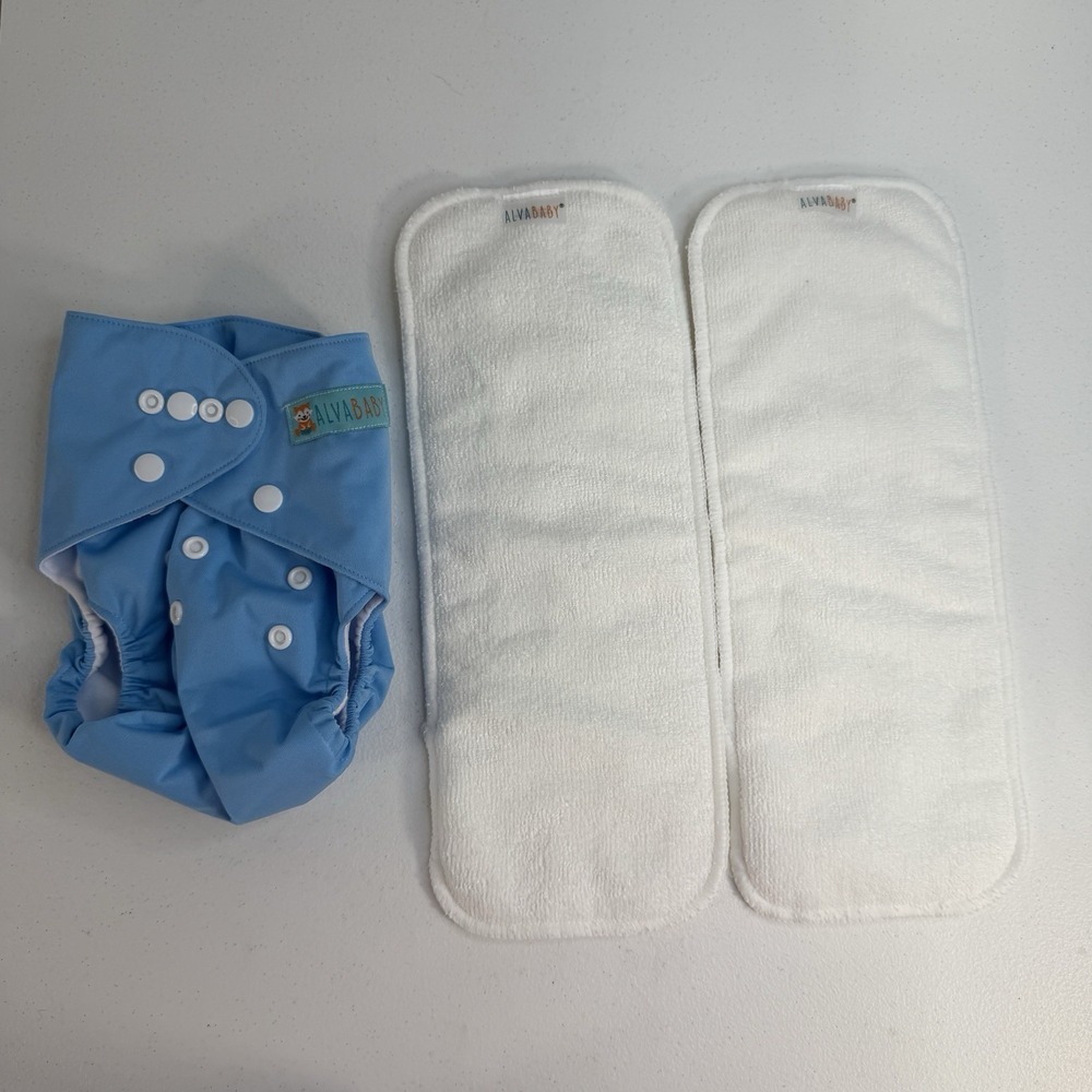 AlvaBaby Cloth Diaper With 2 Inserts Reusable Liner OS OSMF Blue NEW - Picture 2 of 10